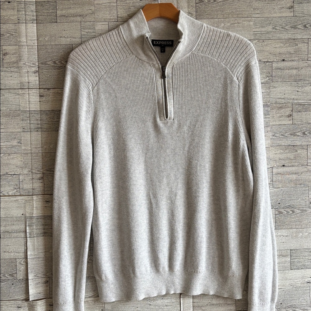 Express Sweater Cotton Quarter Zip Ribbed Knit Gray base‎ layer Mens Large